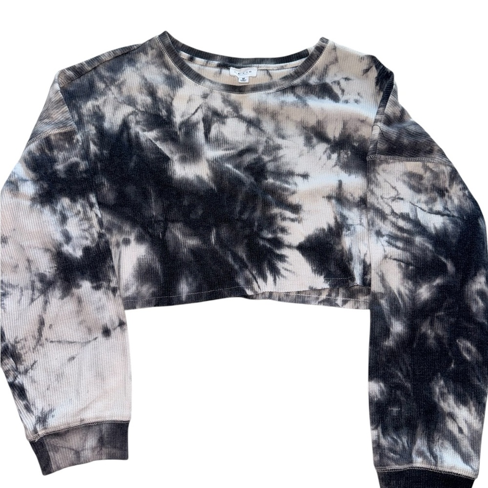 Le Lis Navy & White Tie-Dye Ribbed Long Sleeve Top